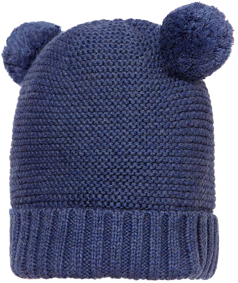 Blue beanie with pom poms